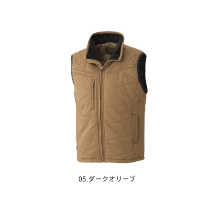 アタックベース 01300 綿中綿ベスト ダークオリーブ 防寒ベスト 綿100％ 衿フリースボア 作業服 秋冬